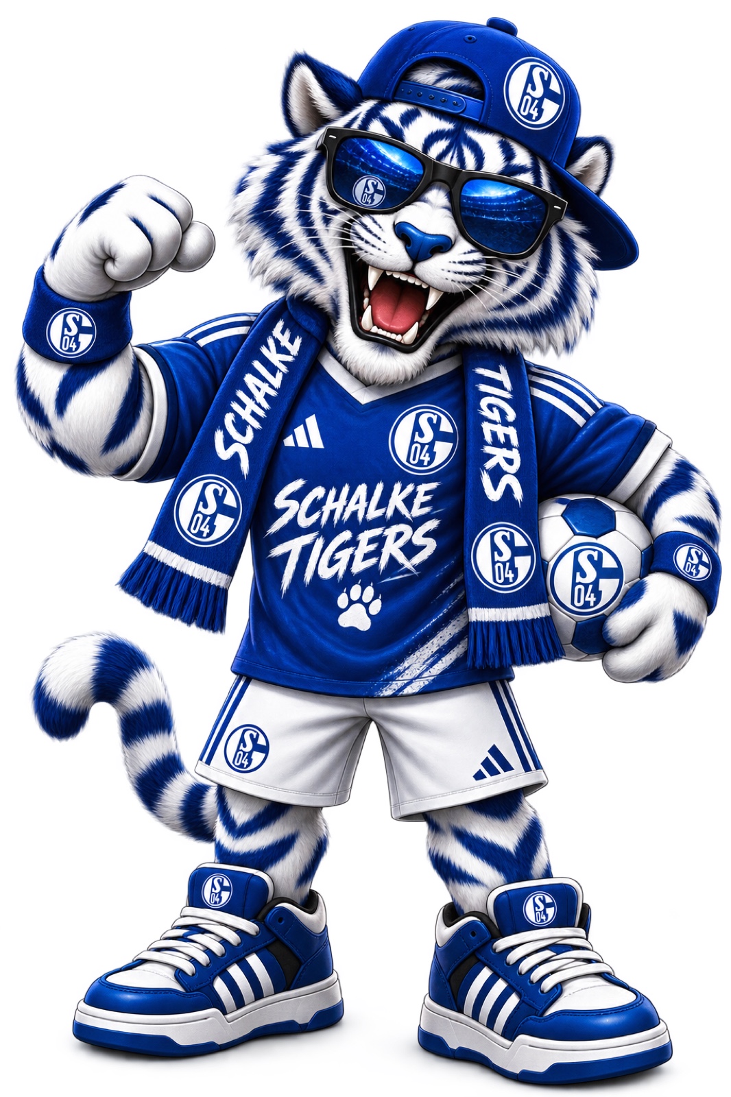 Blau-weißes Tigers-Maskottchen der Schalke-Tigers